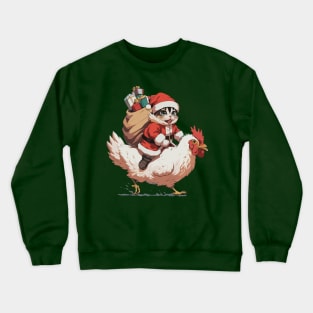 Christmas, Funny Cat on a Chicken - 2 Crewneck Sweatshirt